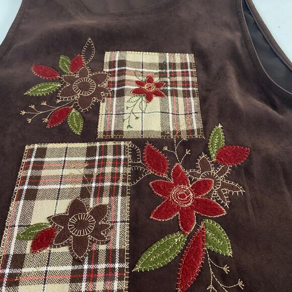 Vintage Brown Floral Patchwork Sleeveless Pinafore Midi Dress Sz Small - Picture 7 of 8